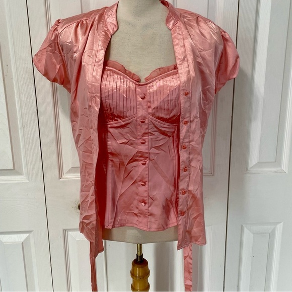 Vintage Satin Dots Pink Corset Top with Jacket Caplet Set - Picture 11 of 12